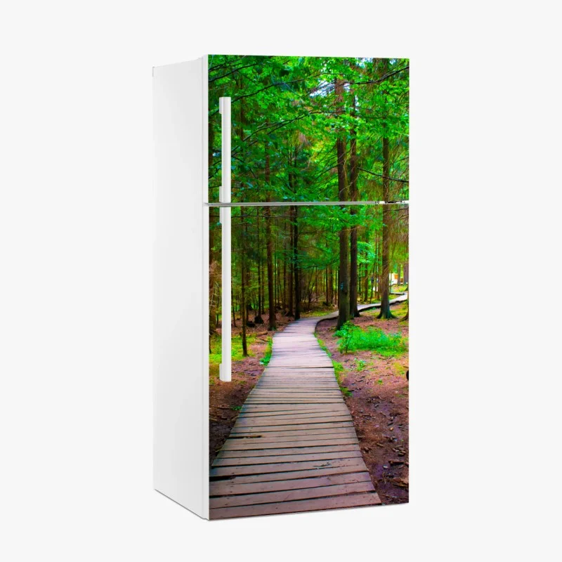 Fridge sticker serene forest boardwalk path