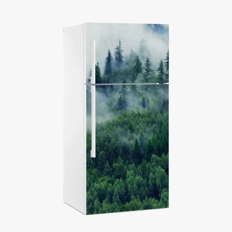 Fridge sticker misty green forest landscape