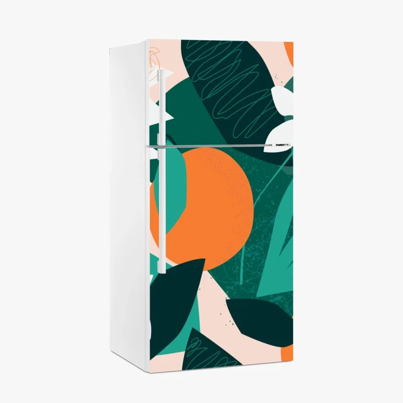 Fridge sticker tropical leaves and citrus illustration
