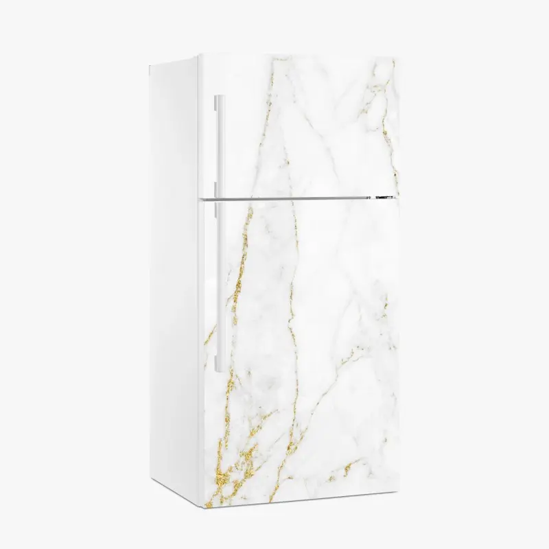Fridge sticker white marble with gold veins