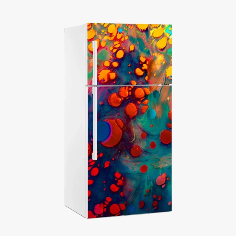 Fridge sticker vibrant turquoise and orange marble art