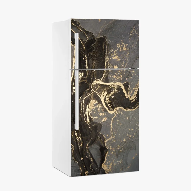 Fridge sticker luxury black and gold marble abstract