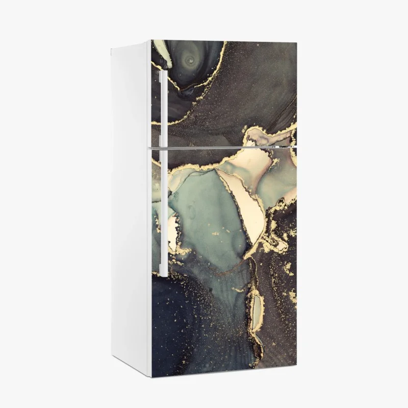 Fridge sticker turquoise and gold abstract fluid art