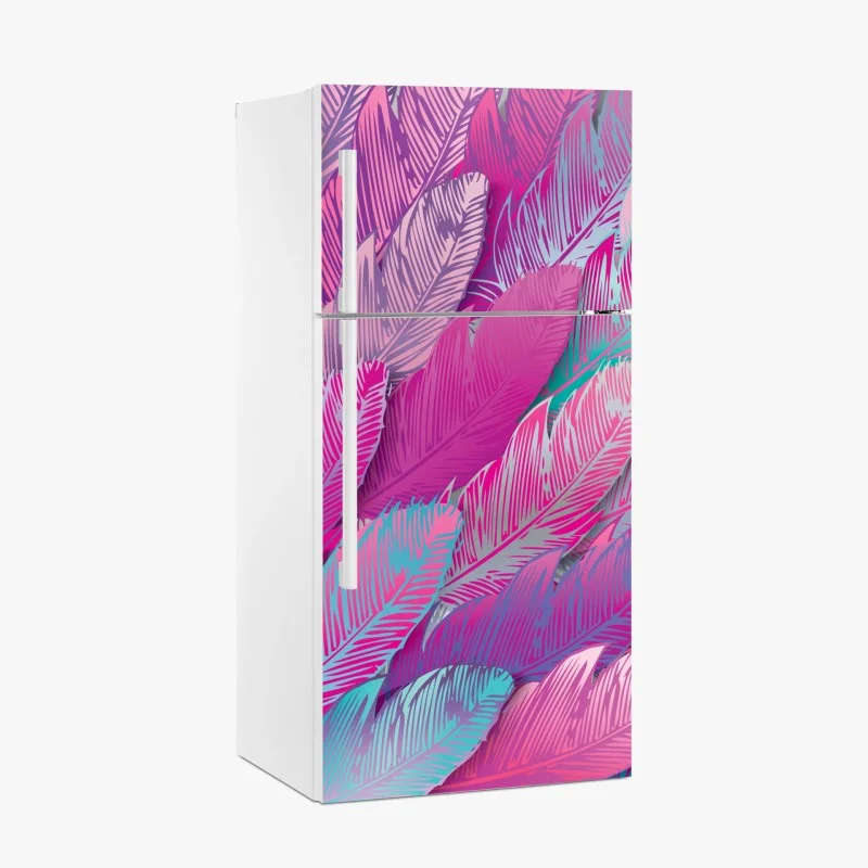 Fridge sticker iridescent pink feather pattern