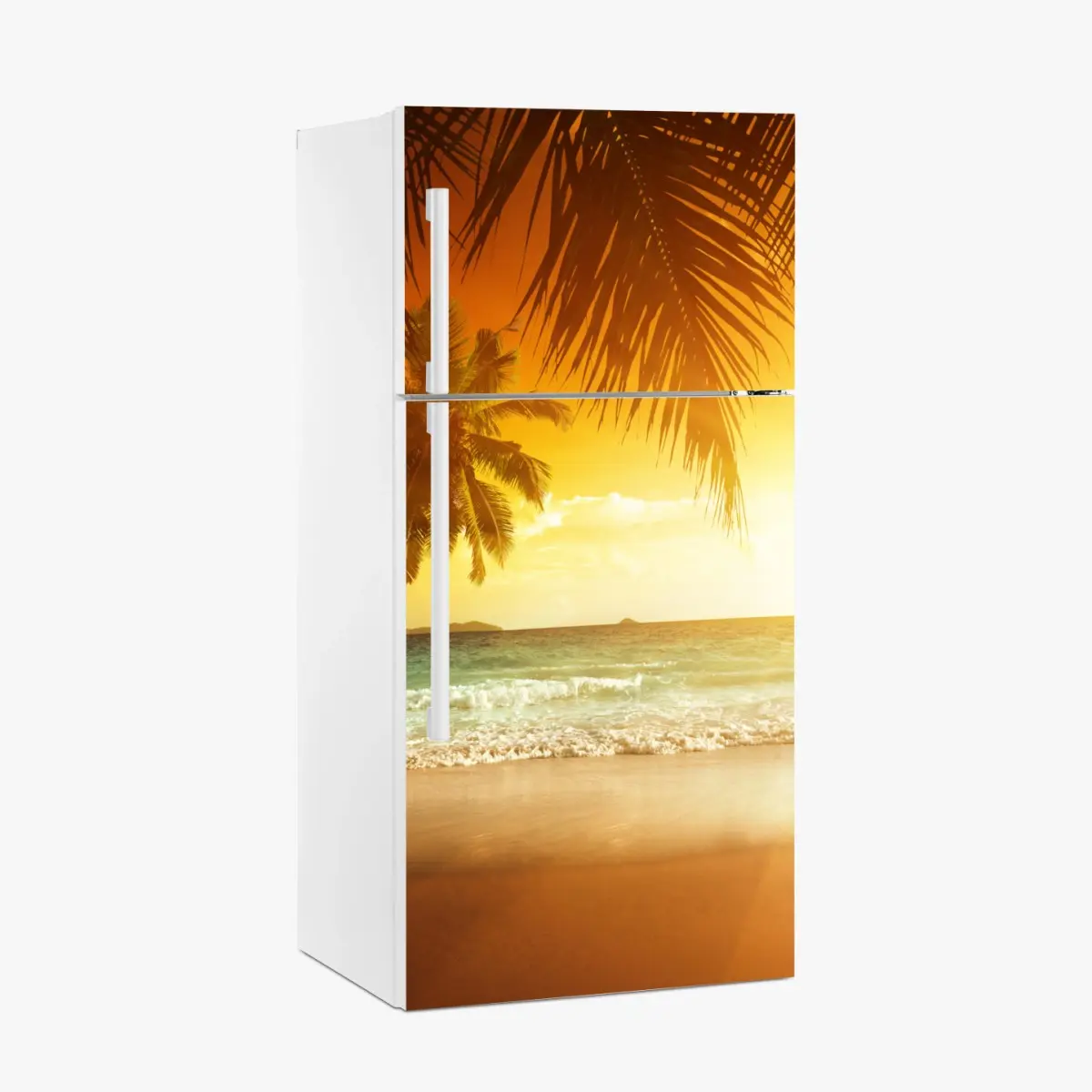 Fridge sticker golden Caribbean sunset over palm beach • Wallissimo® Fridge sticker golden Caribbean sunset over palm beach • Wallissimo®