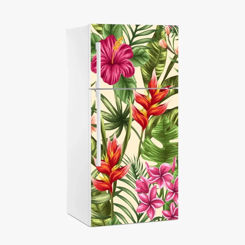 Fridge sticker tropical floral pattern with hibiscus and plumeria