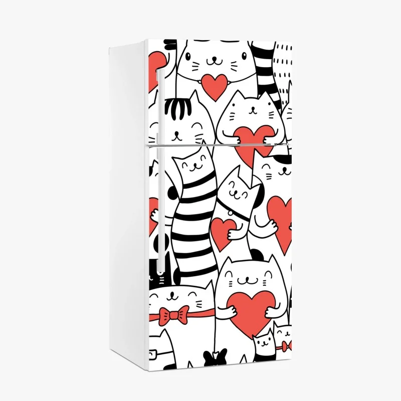 Fridge sticker cute cats with hearts pattern
