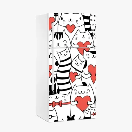 Fridge sticker cute cats with hearts pattern • Wallissimo®