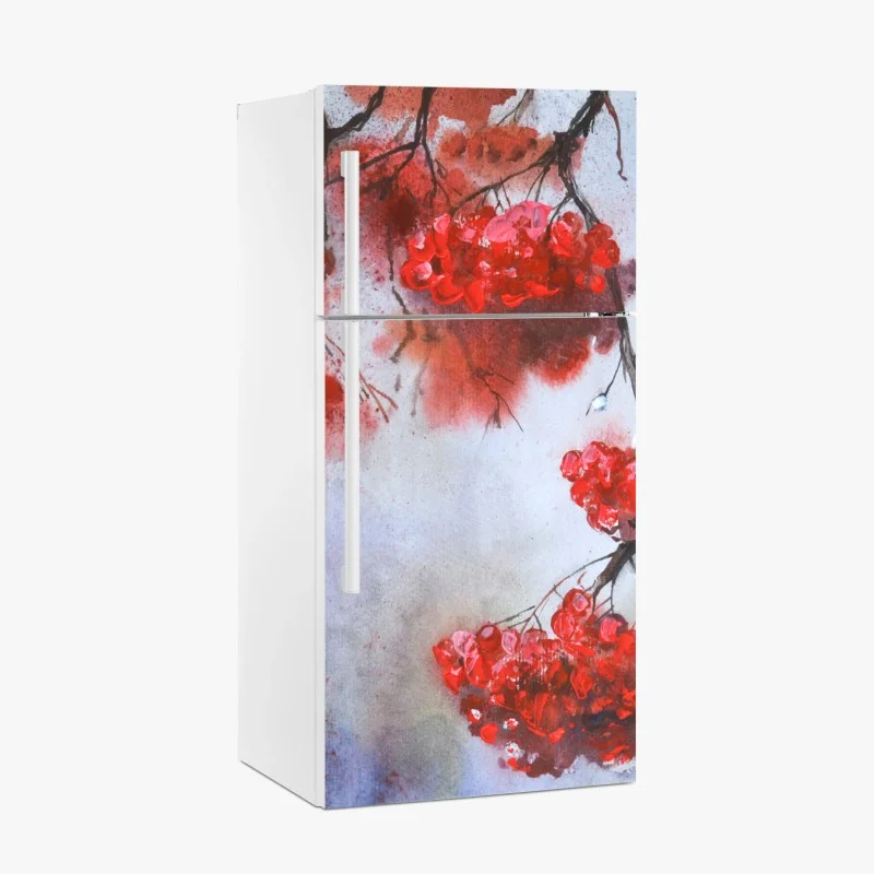 Fridge sticker red berries on branches watercolor art
