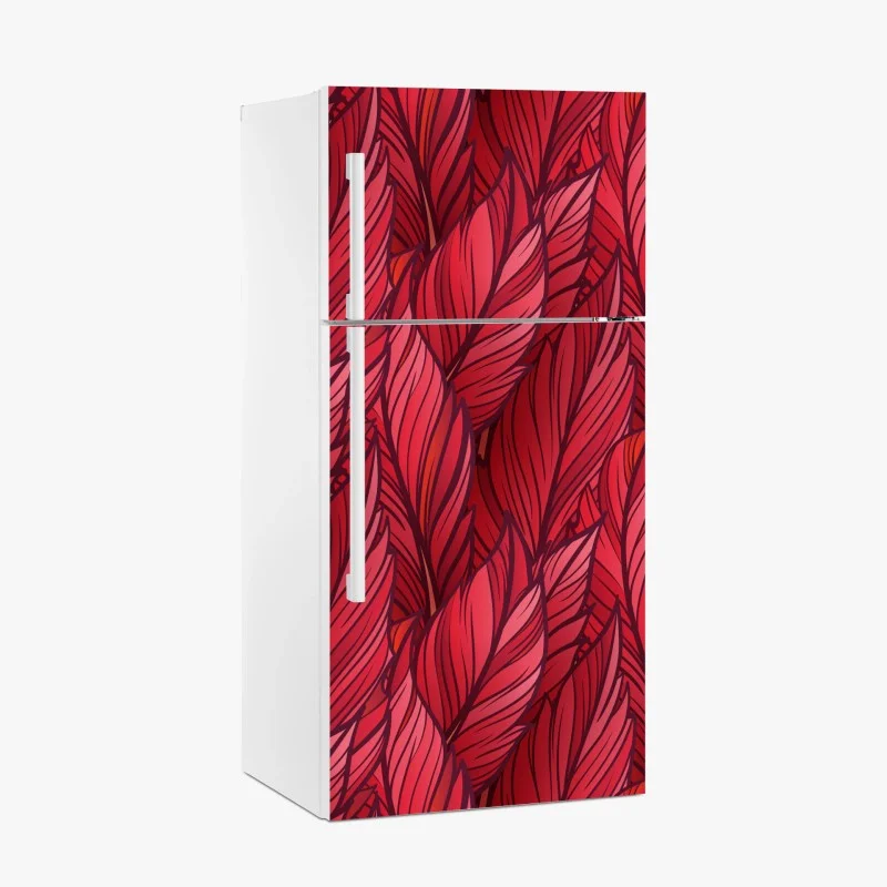 Fridge sticker red botanical leaf pattern