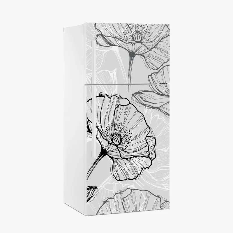 Fridge sticker delicate gray poppy line art