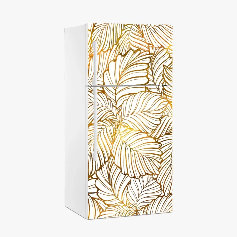 Fridge sticker golden leaf line art pattern