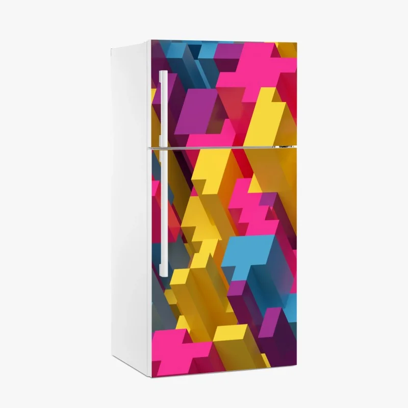 Fridge sticker vibrant 3d voxel pattern