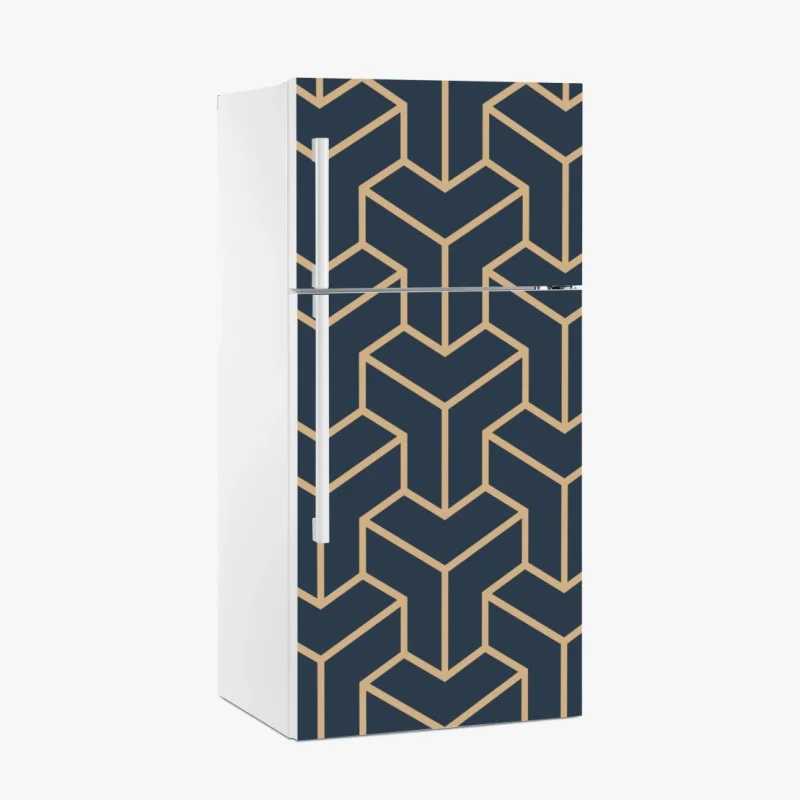 Fridge sticker navy geometric cube pattern