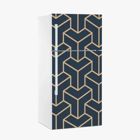Fridge sticker navy geometric cube pattern • Wallissimo®