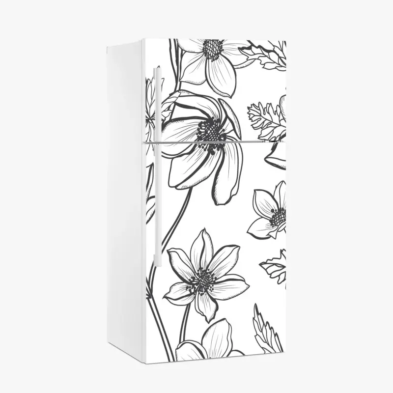 Fridge sticker monochrome layered mountain waves • Wallissimo®