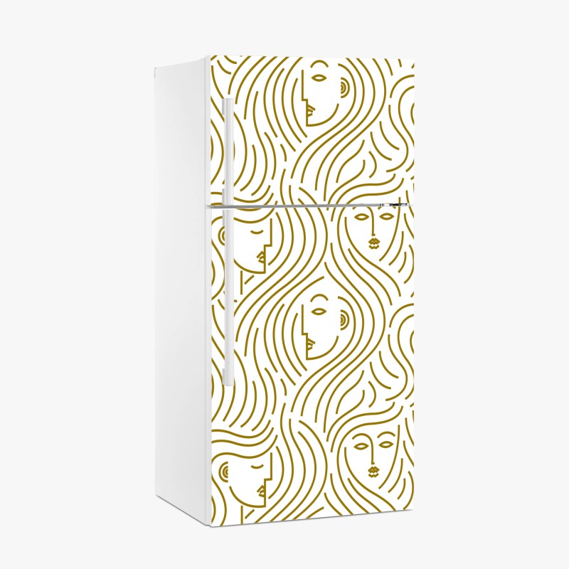 Fridge sticker golden flowing faces seamless pattern