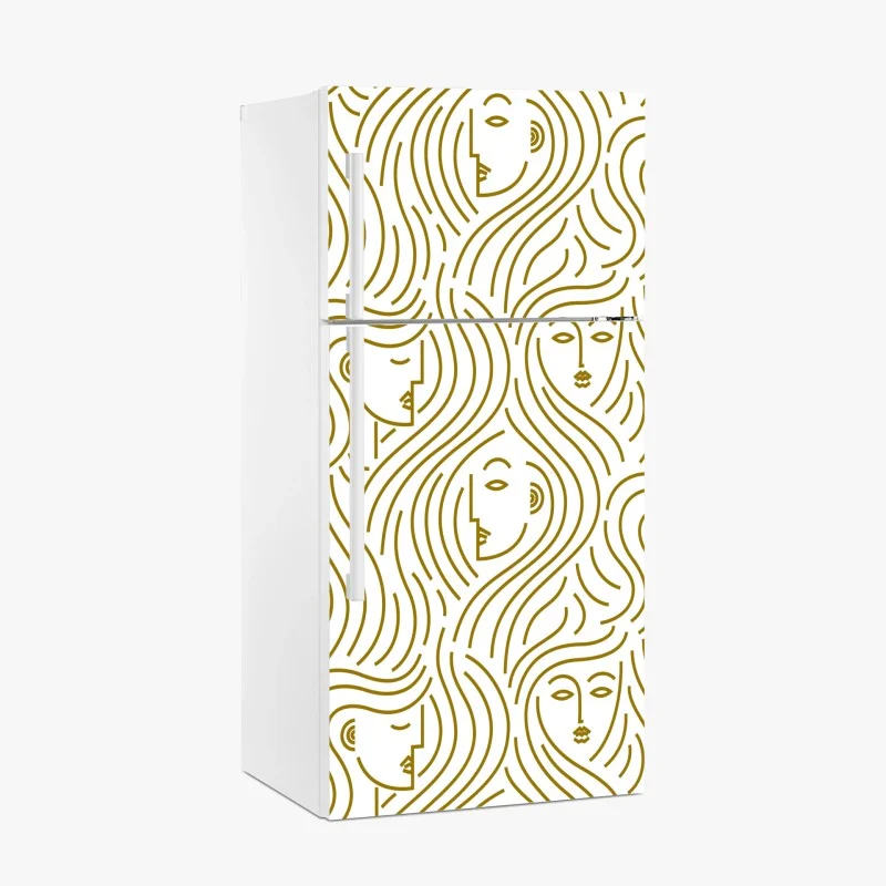 Fridge sticker golden flowing faces seamless pattern