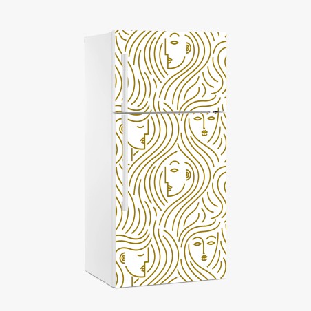 Fridge sticker golden flowing faces seamless pattern • Wallissimo®