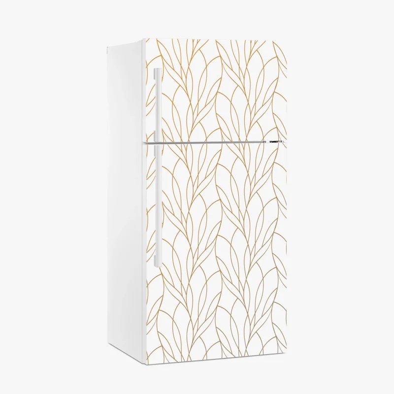 Fridge sticker golden leaf pattern on white background