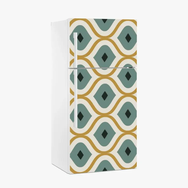 Fridge sticker teal and gold geometric ornament pattern