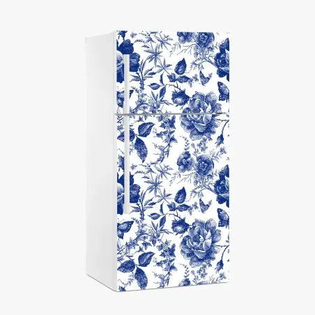 Fridge sticker blue floral toile pattern • Wallissimo®