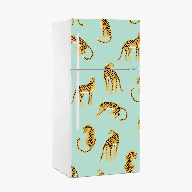 Fridge sticker playful cheetah pattern on turquoise background