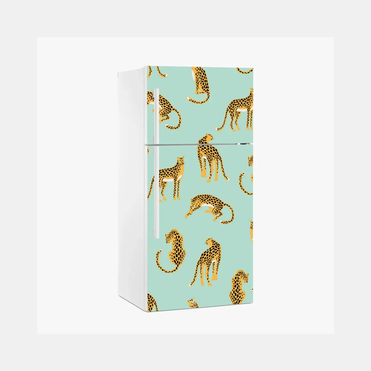 Fridge sticker playful cheetah pattern on turquoise background • Wallissimo® Fridge sticker playful cheetah pattern on turquoise background • Wallissimo®