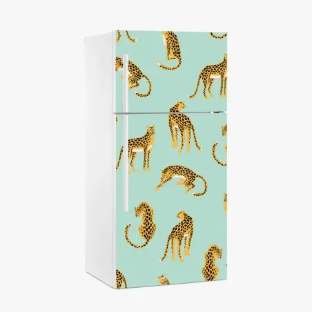 Fridge sticker playful cheetah pattern on turquoise background • Wallissimo®