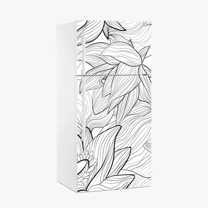 Fridge sticker monochrome layered mountain waves • Wallissimo®