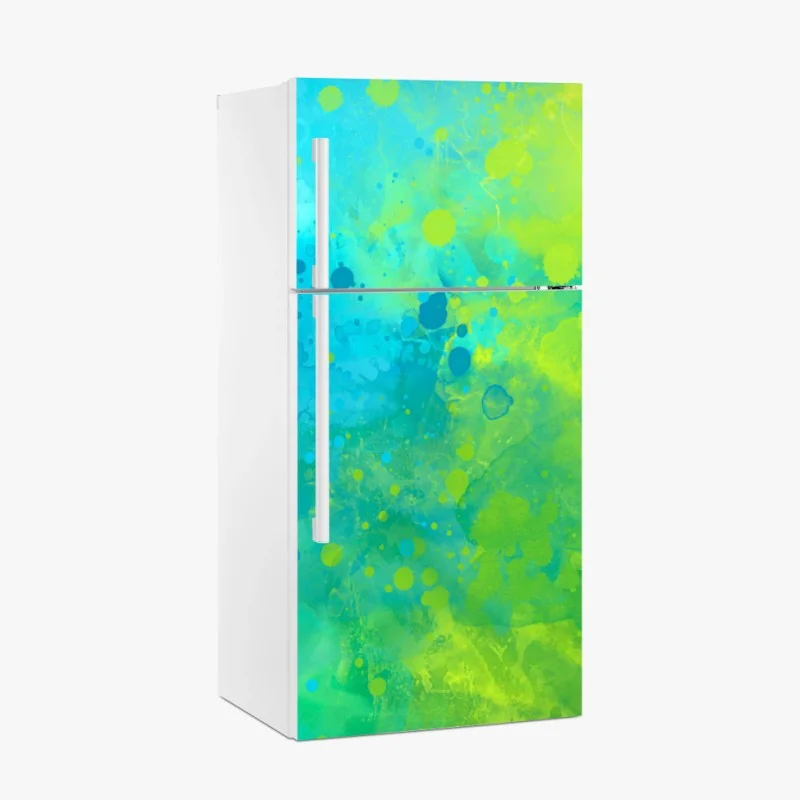 Fridge sticker vibrant turquoise and lime watercolor splash