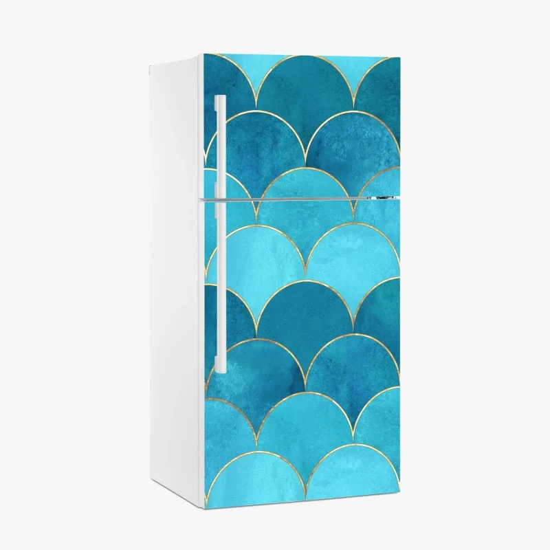 Fridge sticker turquoise mermaid scale pattern with gold accents