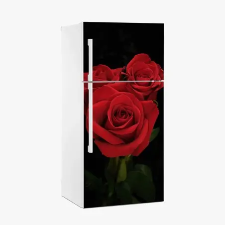 Fridge sticker red roses on black background • Wallissimo®