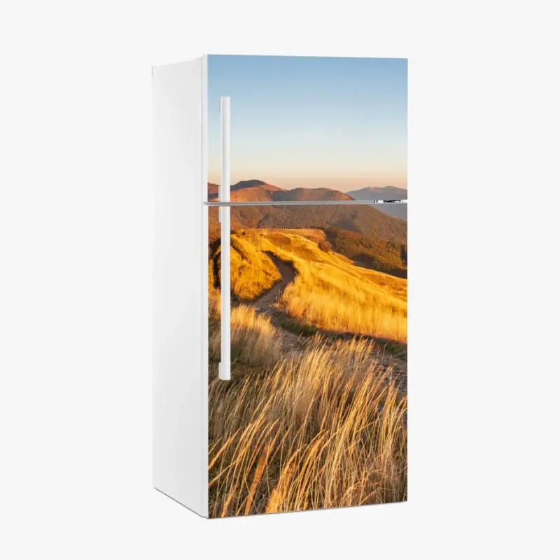 Fridge sticker golden mountain ridge at sunset