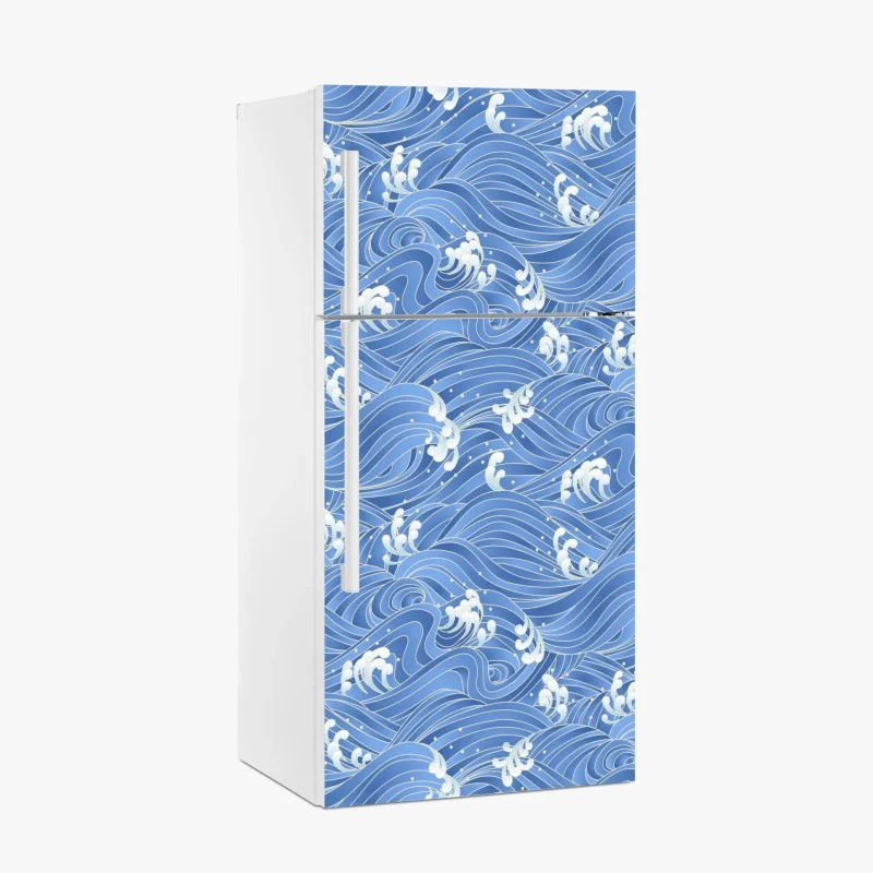 Fridge sticker stylized Japanese wave pattern