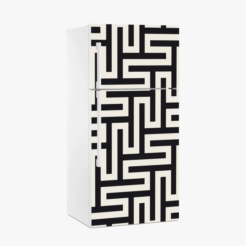 Fridge sticker geometric maze pattern in beige and black