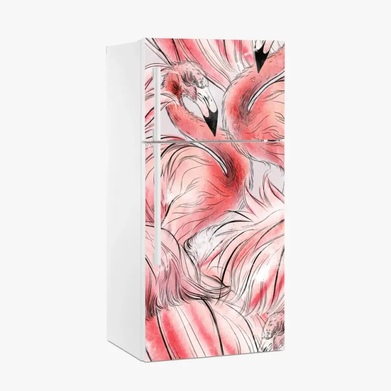 Fridge sticker watercolor flamingo seamless pattern