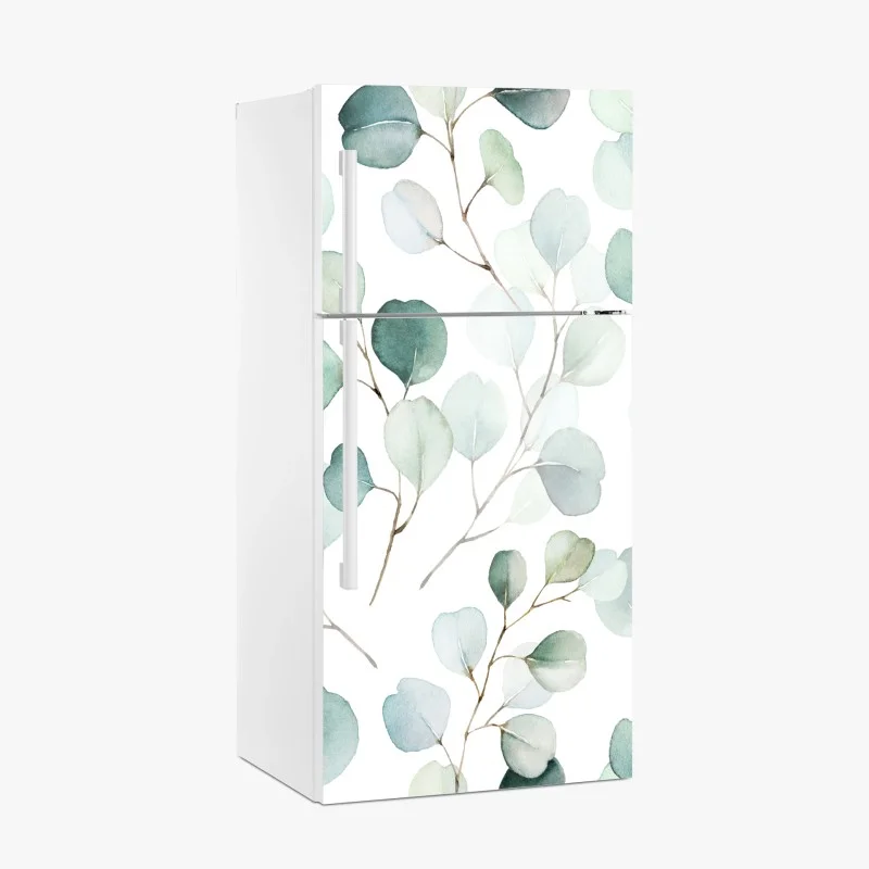 Fridge sticker soft eucalyptus watercolor leaves pattern