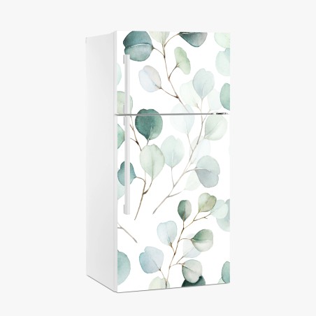Fridge sticker soft eucalyptus watercolor leaves pattern • Wallissimo®