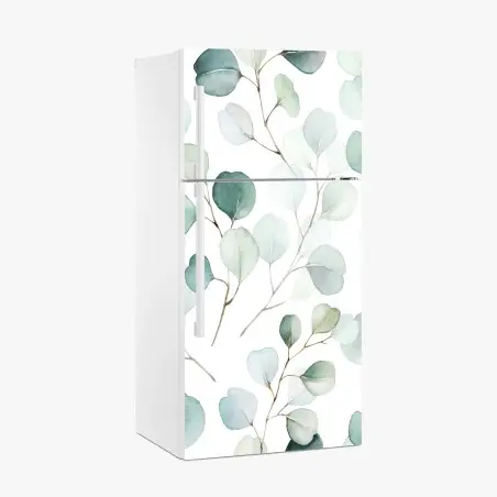 Fridge sticker soft eucalyptus watercolor leaves pattern • Wallissimo®
