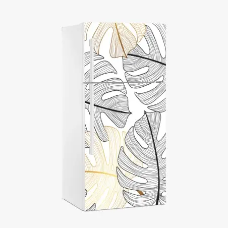 Fridge sticker monstera leaf pattern with gold accents • Wallissimo®