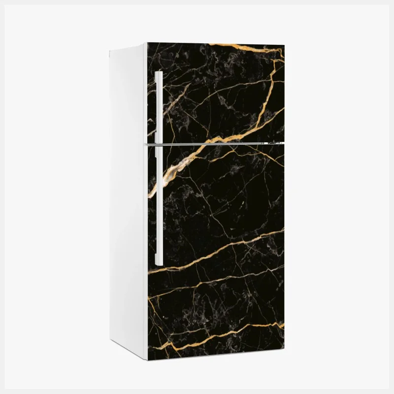 Fridge sticker black marble with gold veins