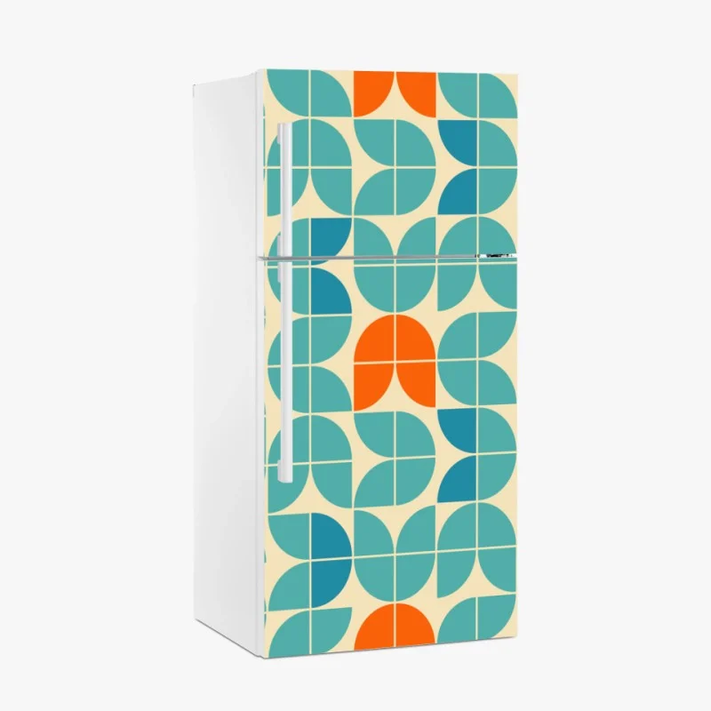 Fridge sticker retro geometric tile pattern in turquoise and orange
