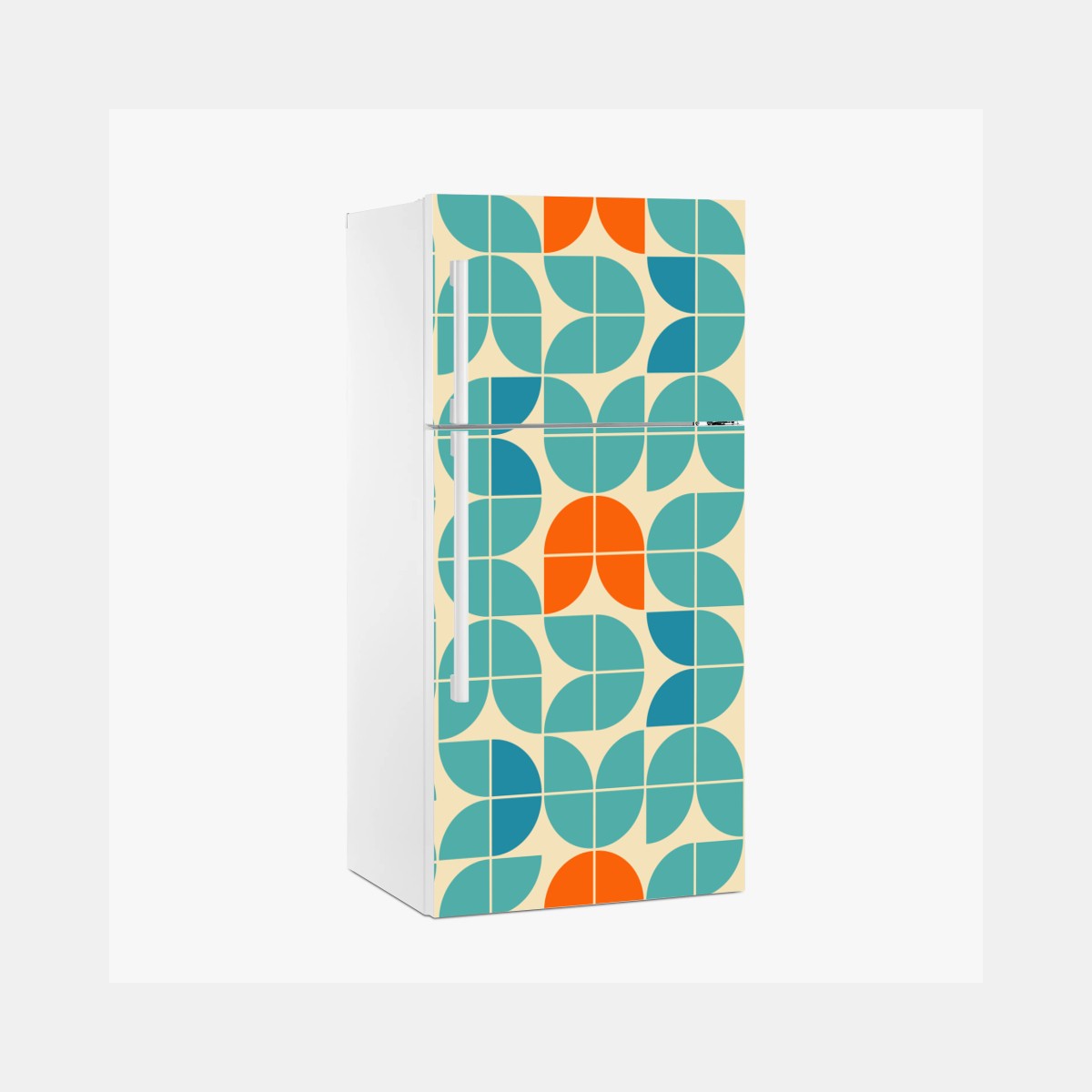 Fridge sticker retro geometric tile pattern in turquoise and orange ⁕ Wallissimo® Fridge sticker retro geometric tile pattern in turquoise and orange ⁕ Wallissimo®