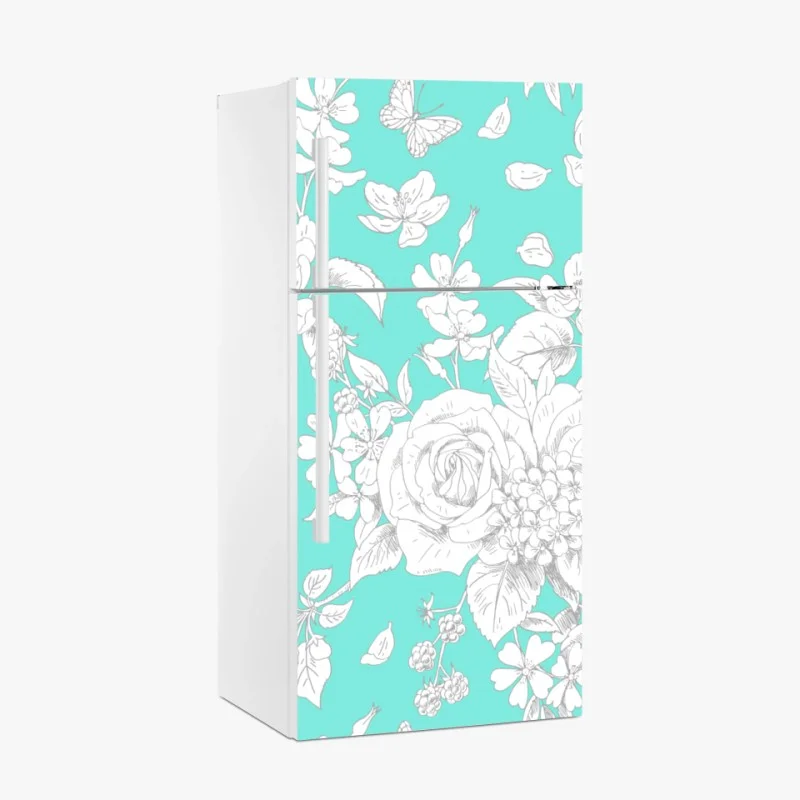 Fridge sticker turquoise floral botanical pattern