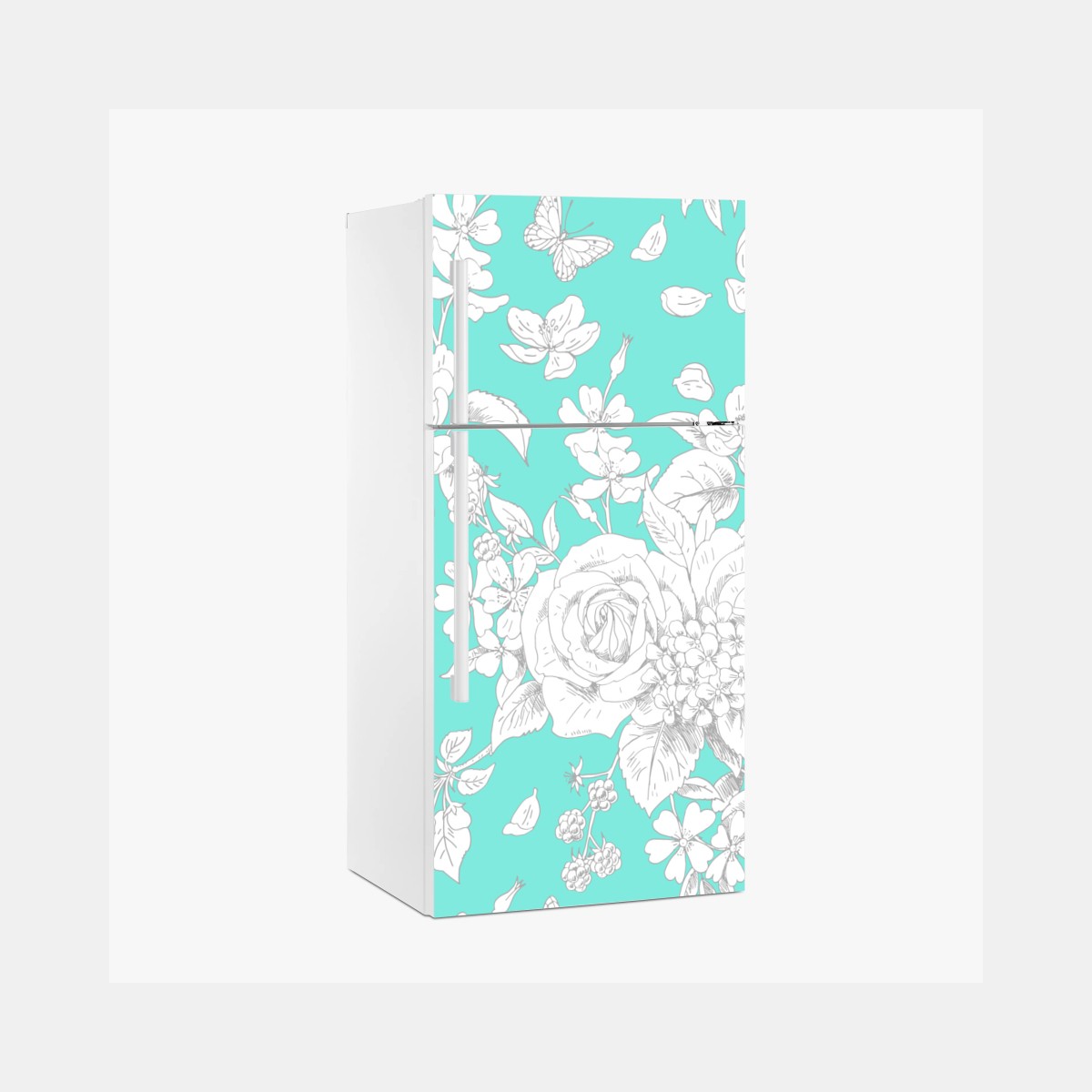 Fridge sticker turquoise floral botanical pattern • Wallissimo® Fridge sticker turquoise floral botanical pattern • Wallissimo®