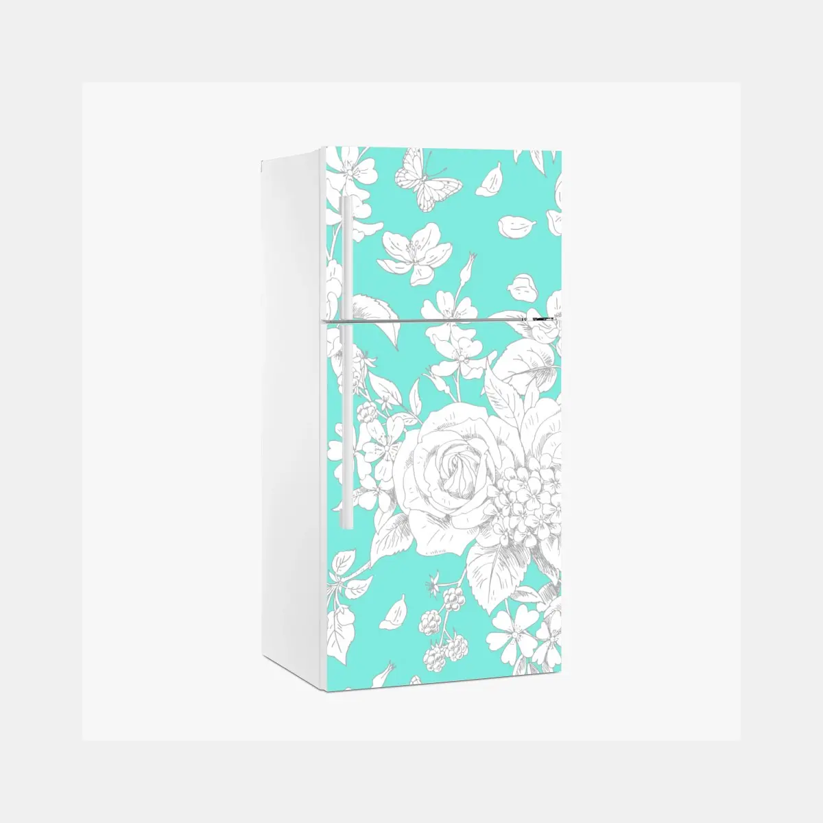 Fridge sticker turquoise floral botanical pattern • Wallissimo® Fridge sticker turquoise floral botanical pattern • Wallissimo®