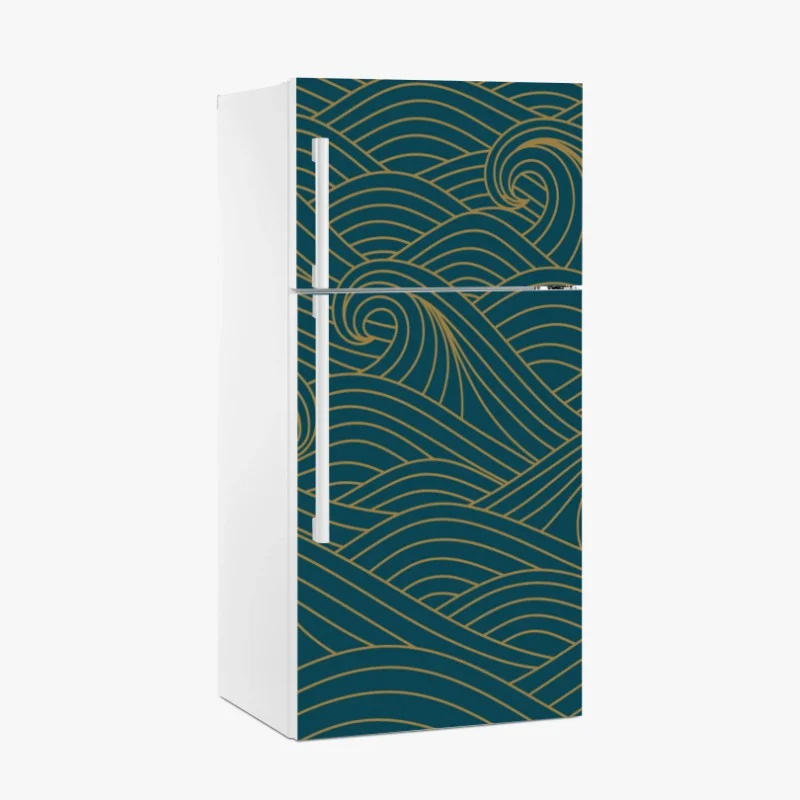 Fridge sticker gold-lined teal wave pattern