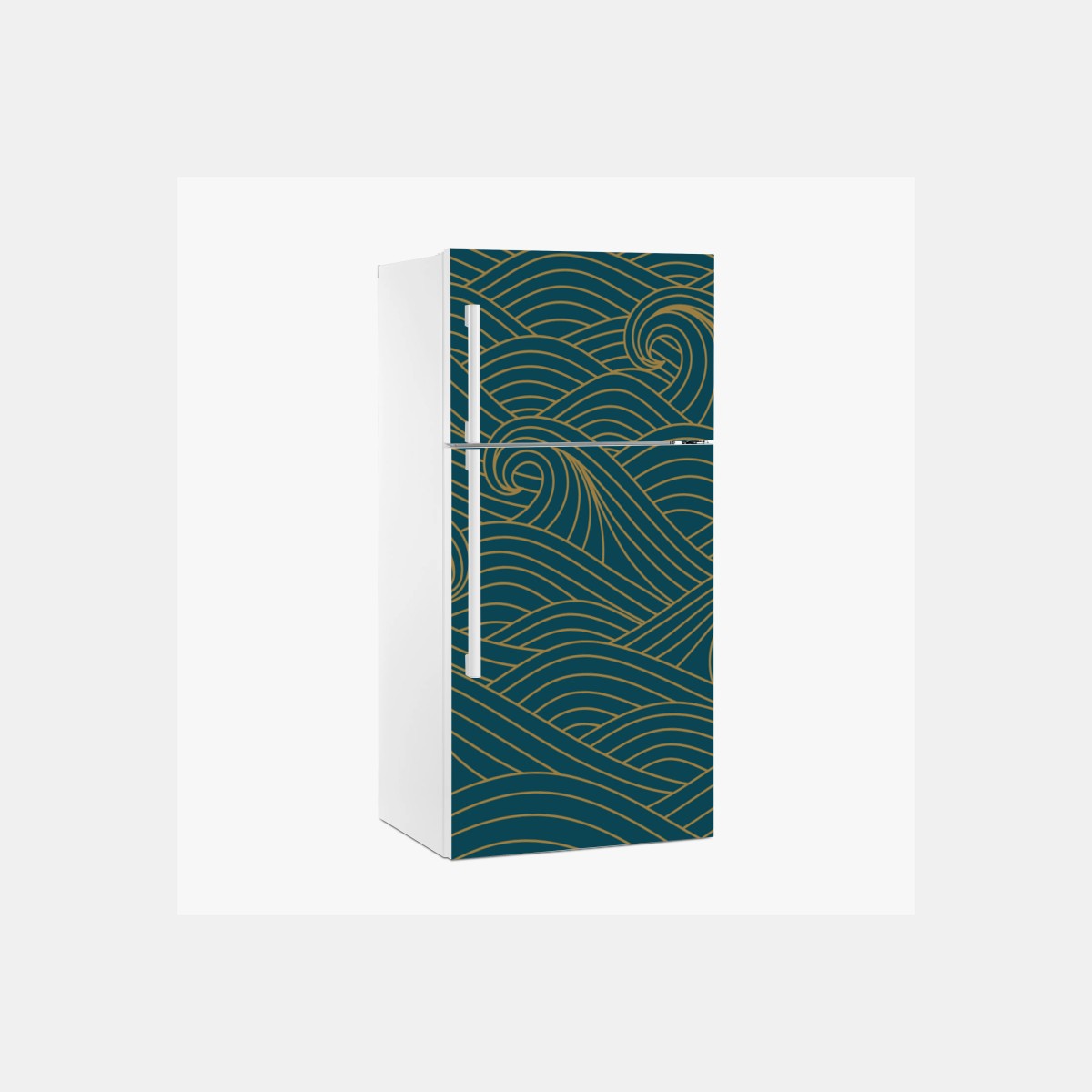 Fridge sticker gold-lined teal wave pattern • Wallissimo®