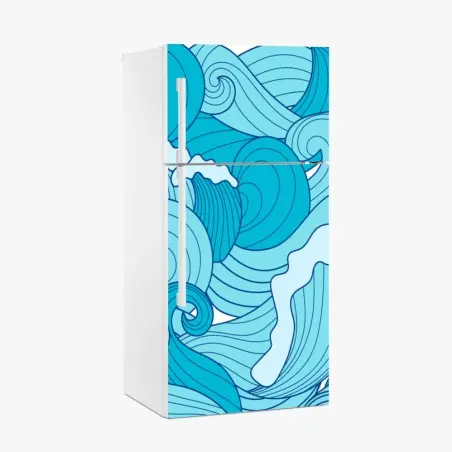 Fridge sticker blue ocean waves pattern • Wallissimo®